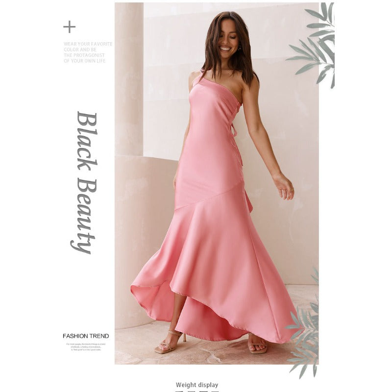 Women's dress - european & american amazon spring/summer sexy one-shoulder slim-fit tie-up backless mermaid tail elegant dress