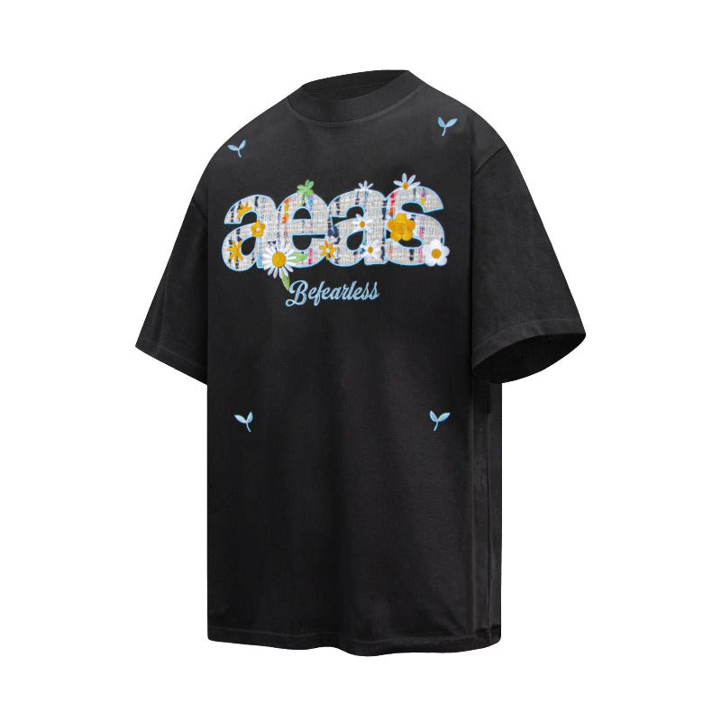 Men's t-shirts: american streetwear summer retro embroidered colorful letter design, premium loose fit short sleeve tee