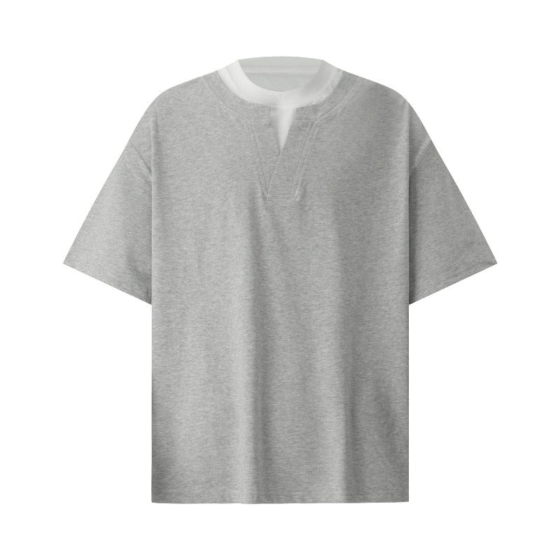Men's t-shirts: american streetwear style, unisex, summer premium faux two-piece deconstructed design, men's short-sleeve t-shirt with a relaxed fit