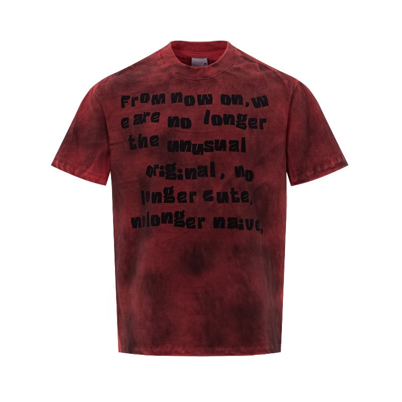 Men's t-shirts - american high street retro streetwear couple style washed and distressed design - men's crew neck slightly loose fit short sleeve t-shirt