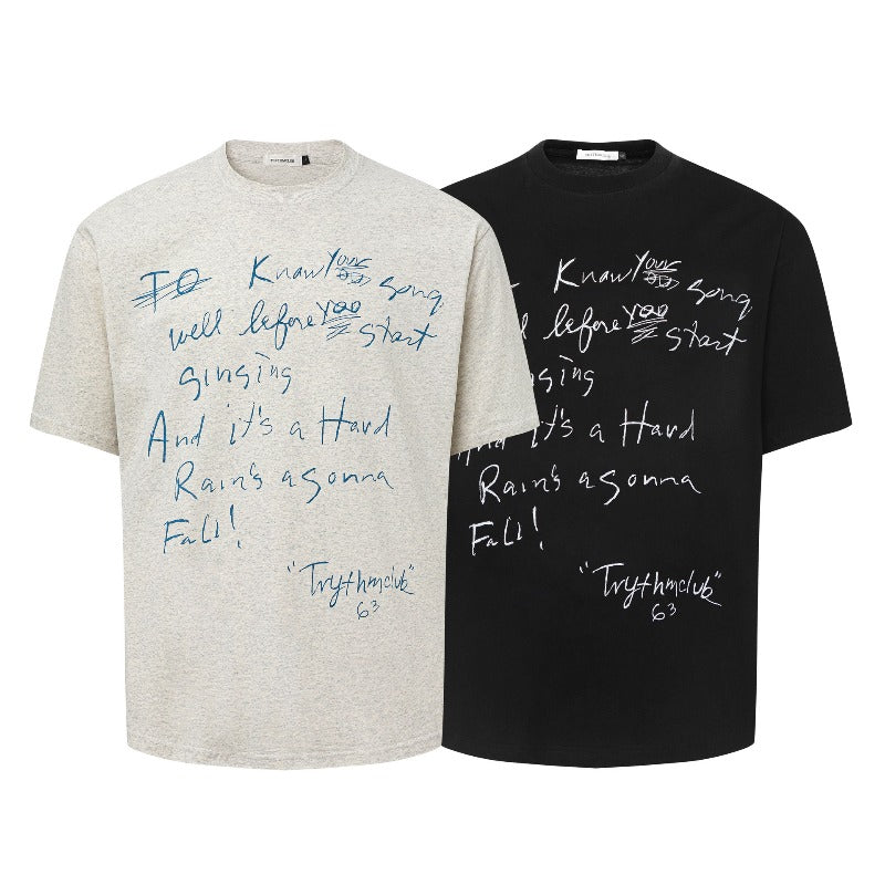 Men's t-shirts: american street style summer unisex hand-painted letter design, men's loose fit premium short sleeve tee