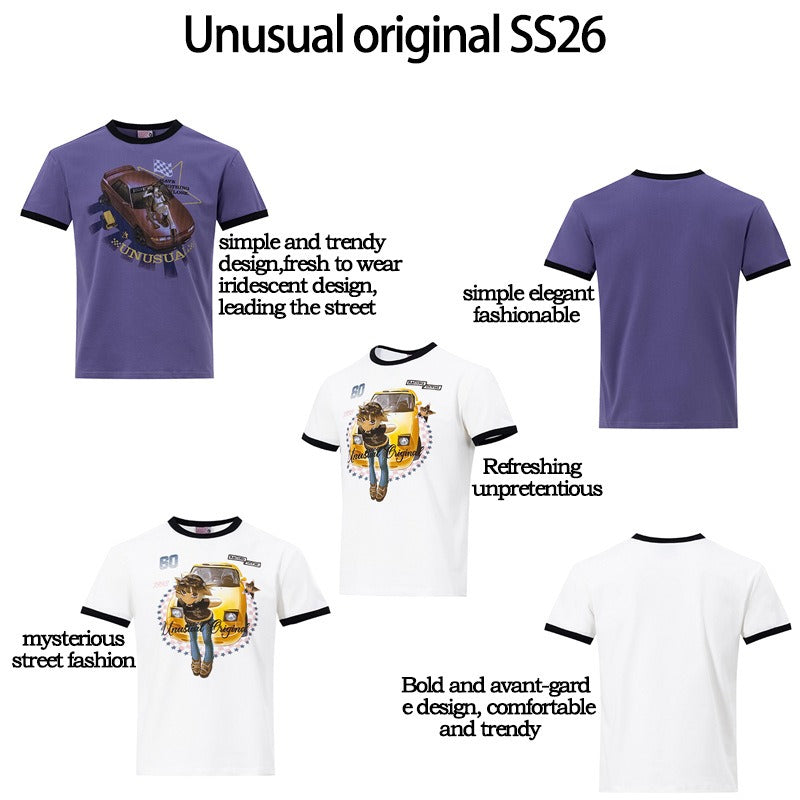 Men's t-shirts - american high street retro streetwear couple's style cartoon graphic design crew neck slim fit short sleeve t-shirt