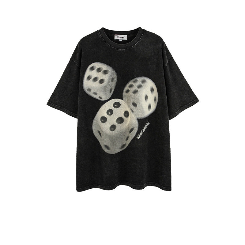 Mens T Shirts Dice Print Loose Short Sleeves