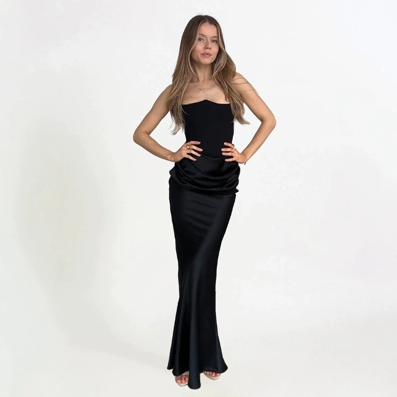 Women dress year cross-border red tube top fishbone sexy silm fishtail fishtail skirt longpure colordress women