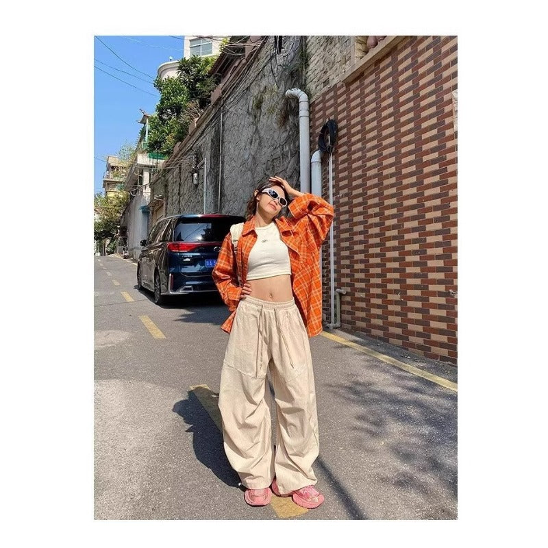 Womens casual pants vintage pleated striped spring summer wide-leg scimitar pants