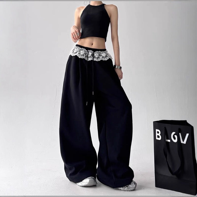 Women casual pants lace stitching women summer