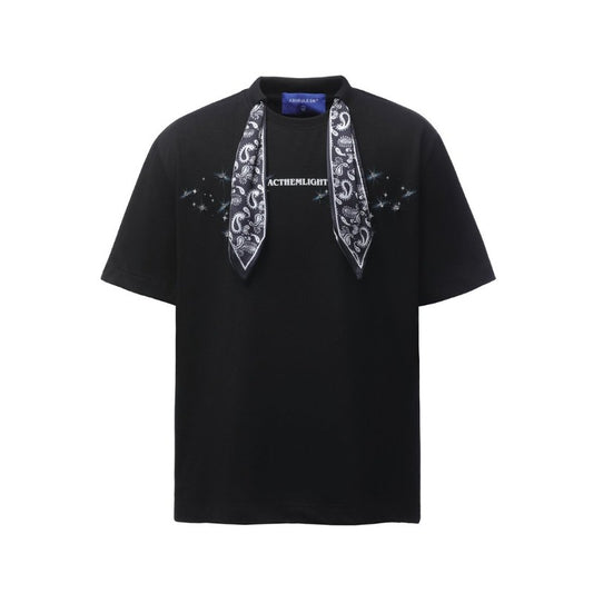 Men t shirts american retroheavy weightg double yarn high quality street fashion high street round neck square scarf men's loose short-sleeved t-shirt