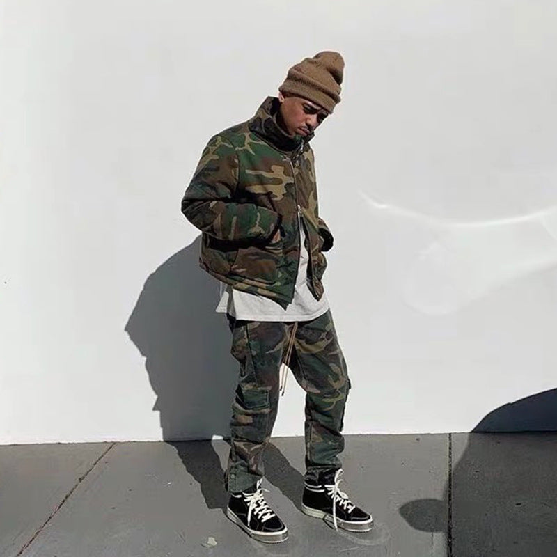 MIJKO Mens Vintage Pants Multi-pocket-breasted camouflage slacks