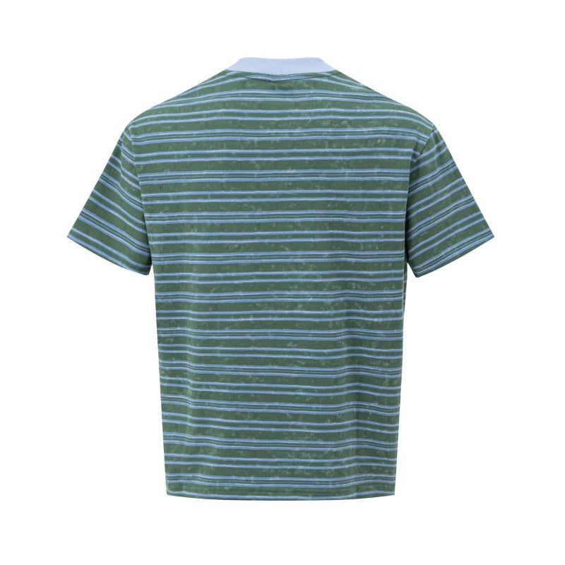 Men's t-shirts - american high street retro streetwear couple style striped letter design men's crew neck slightly loose short sleeve t-shirt