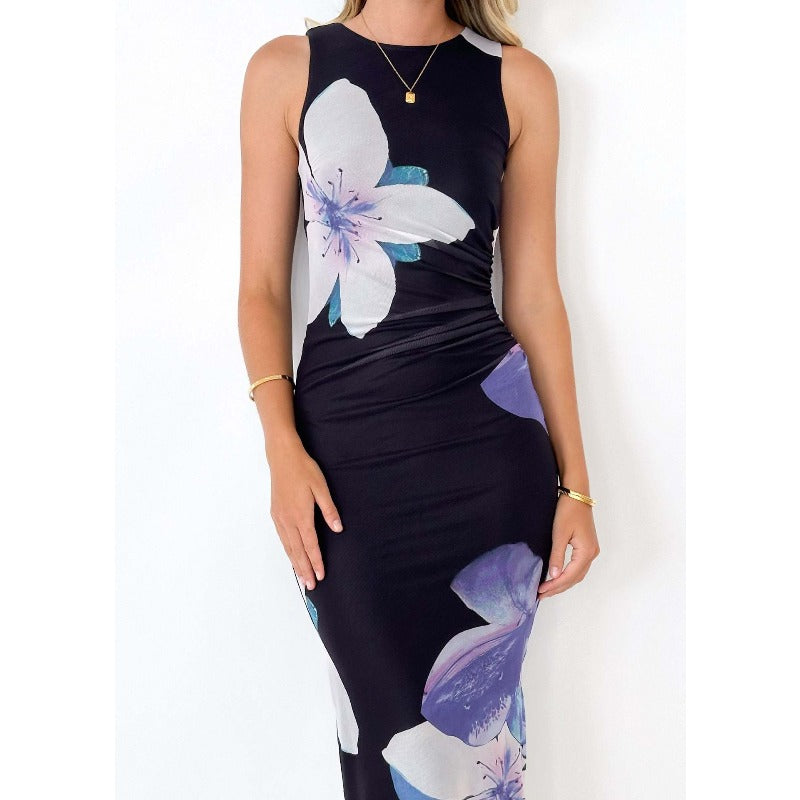 Women's dress - cross-border european & american style - spring/summer women's apparel - elegant & sexy printed slim-fit waist-defining high-end dress
