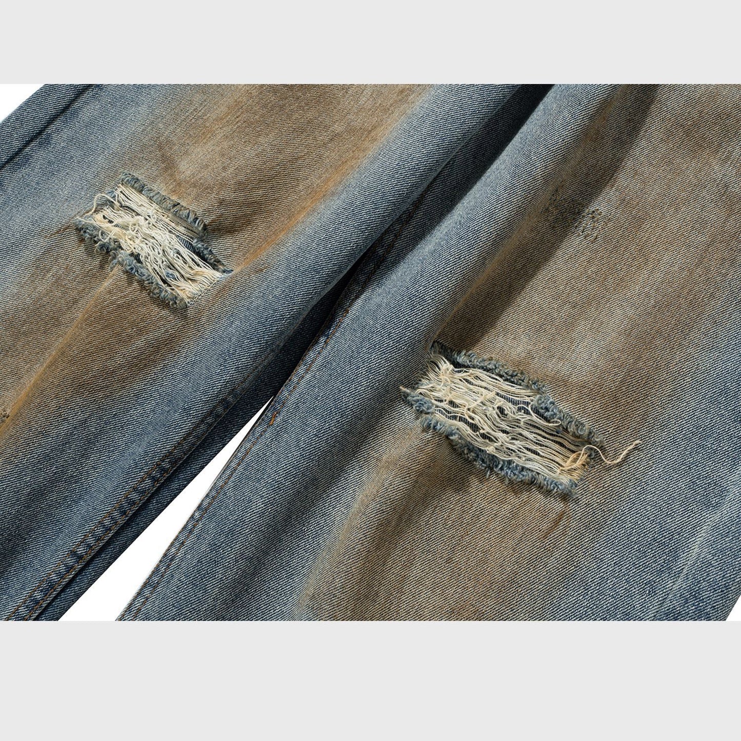 MIJKO Mens Vintage Pants Ripped Straight Old Jeans