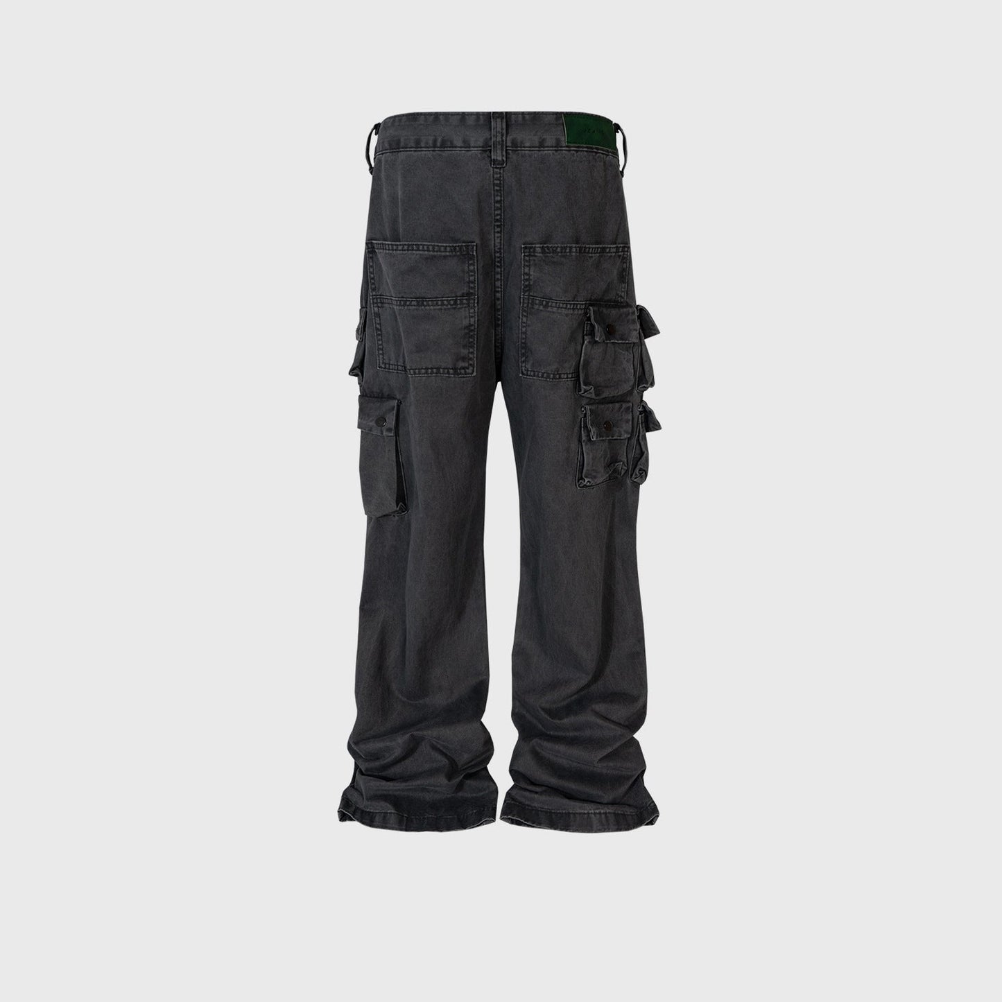 MIJKO Mens Vintage Pants Multi Pocket Wide Feet Cool Jeans