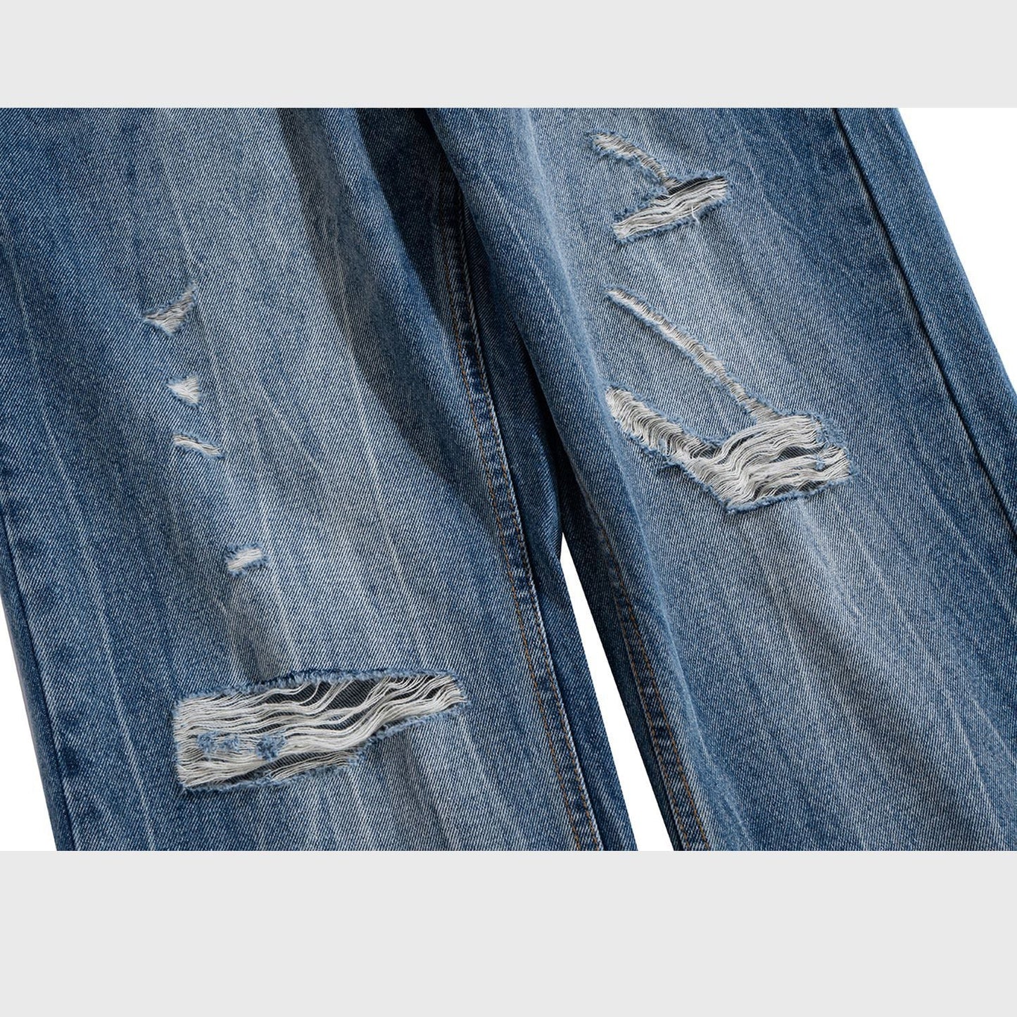 MIJKO Mens Vintage Pants Hollow Cat Claw Wide Feet Blue Denim