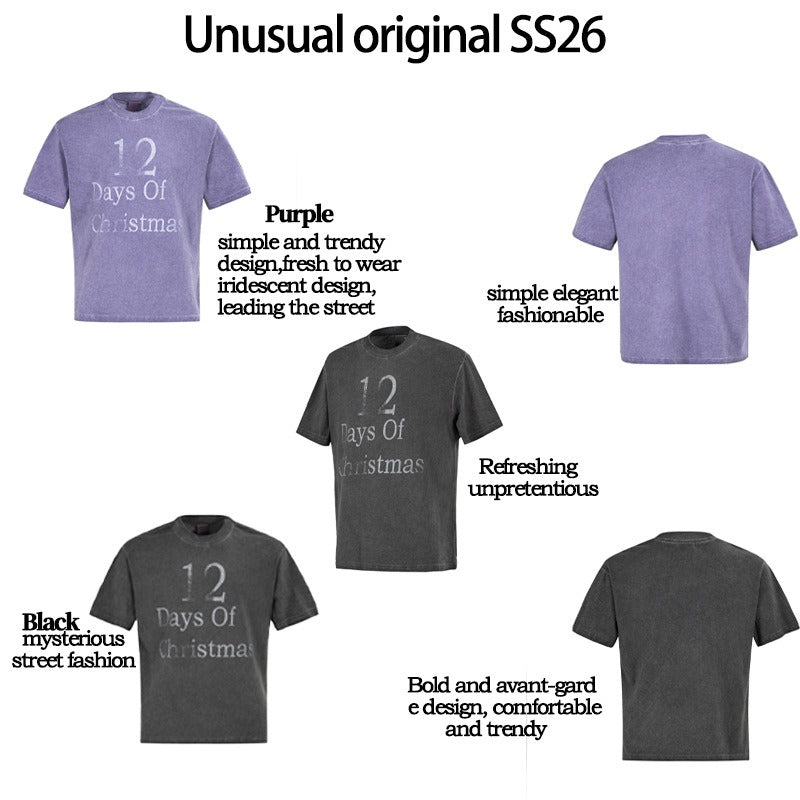 Men's t-shirts: american summer street style distressed washed letter design, premium slightly relaxed fit short sleeve tee
