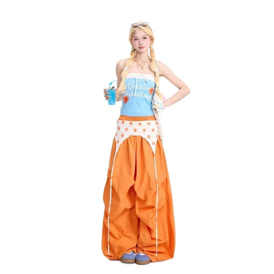 Womens casual pants vintage orange casual pants summer wide leg pants