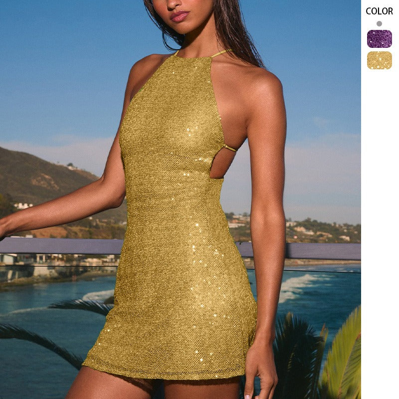 Women's dress - european and american style, cross-border e-commerce, halter neck, sexy socialite, bodycon sequin dress, bodycon skirt, evening gown for women