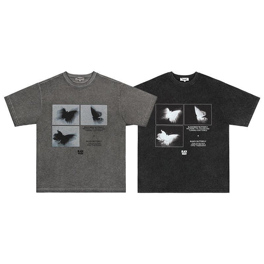 Mens T Shirts Butterfly Print Old Short Sleeve T-Shirts