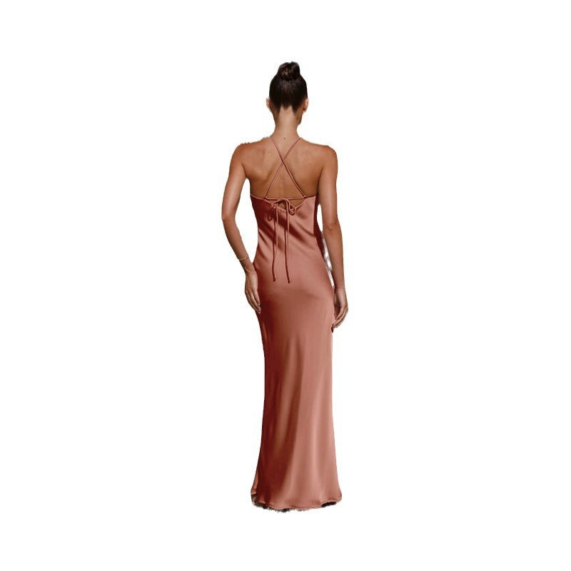 Women's dress - european & american cross-border amazon spring/summer sexy solid color slim-fit sleeveless backless elegant dress