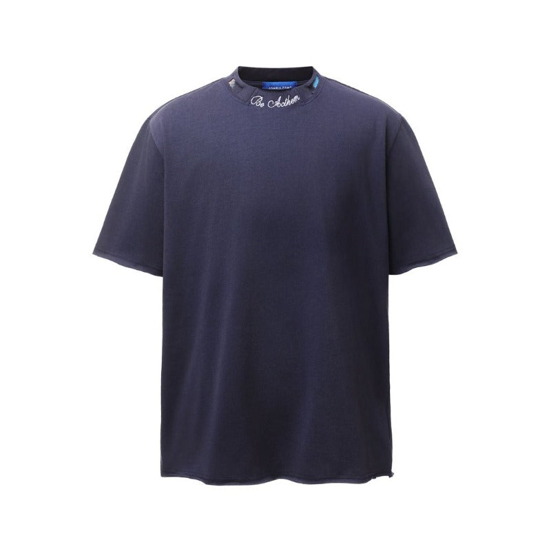 Men's t-shirts: american retro heavyweight double yarn high-quality deconstructed embroidery design ripped loose fit short sleeve t-shirt