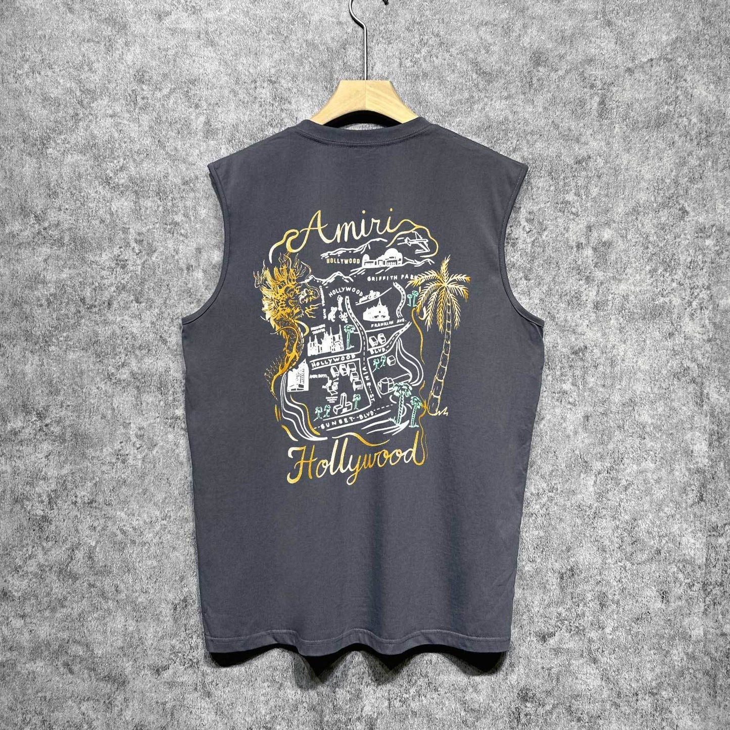 Amiri tank top hollywood gold dragon printing