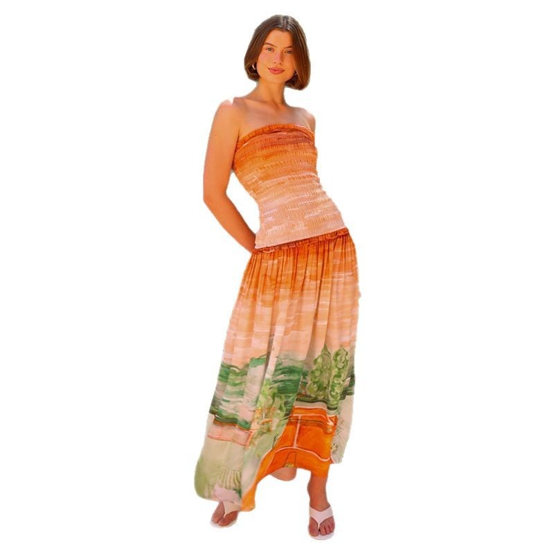Women's dress: amazon foreign trade women's apparel independent website summer sexy bandeau backless fashion gradient color pleated maxi dress