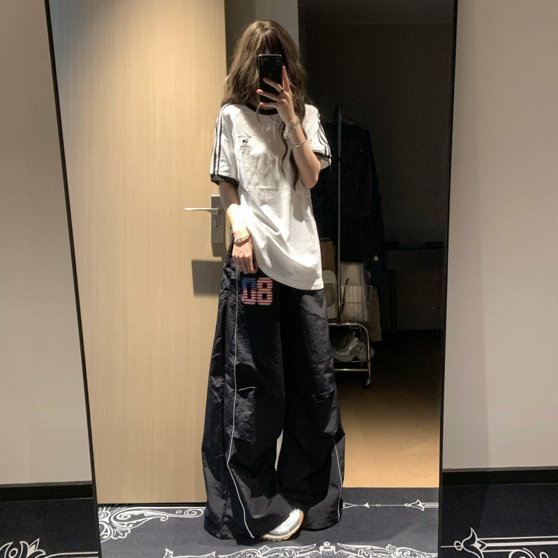 Womens casual pants retro loose elastic waist