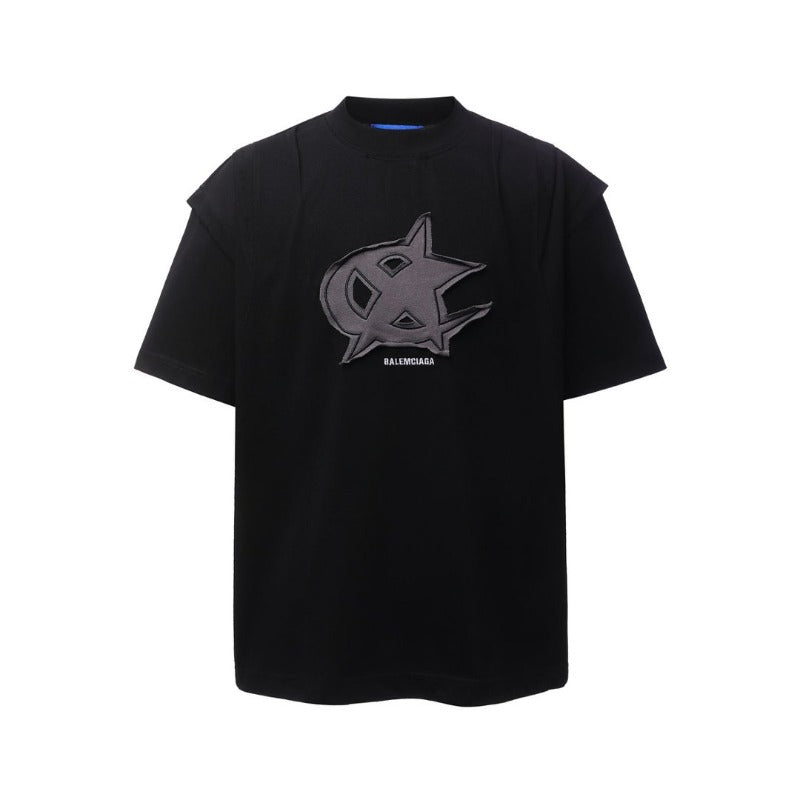 Men's t-shirts: american retro heavyweight double yarn high-quality appliqué embroidery design, deconstructed loose fit short sleeve tee