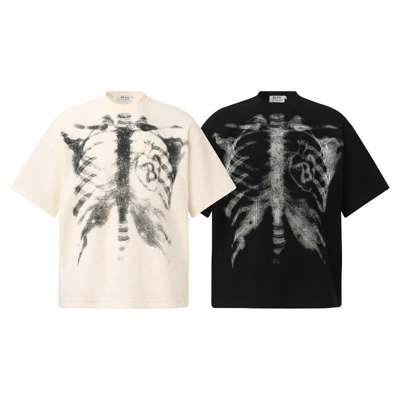 Men t shirts t american retrocouple street trendy waffle grids fabric fun design high street men's loose round neck t-shirt