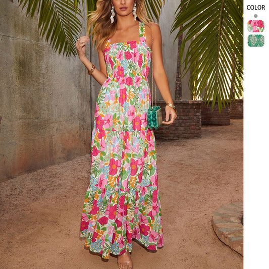 Women's dress - cross-border e-commerce, european & american summer style, amazon-ready, sleeveless, spicy girl print, long slip dress for work and casual wear