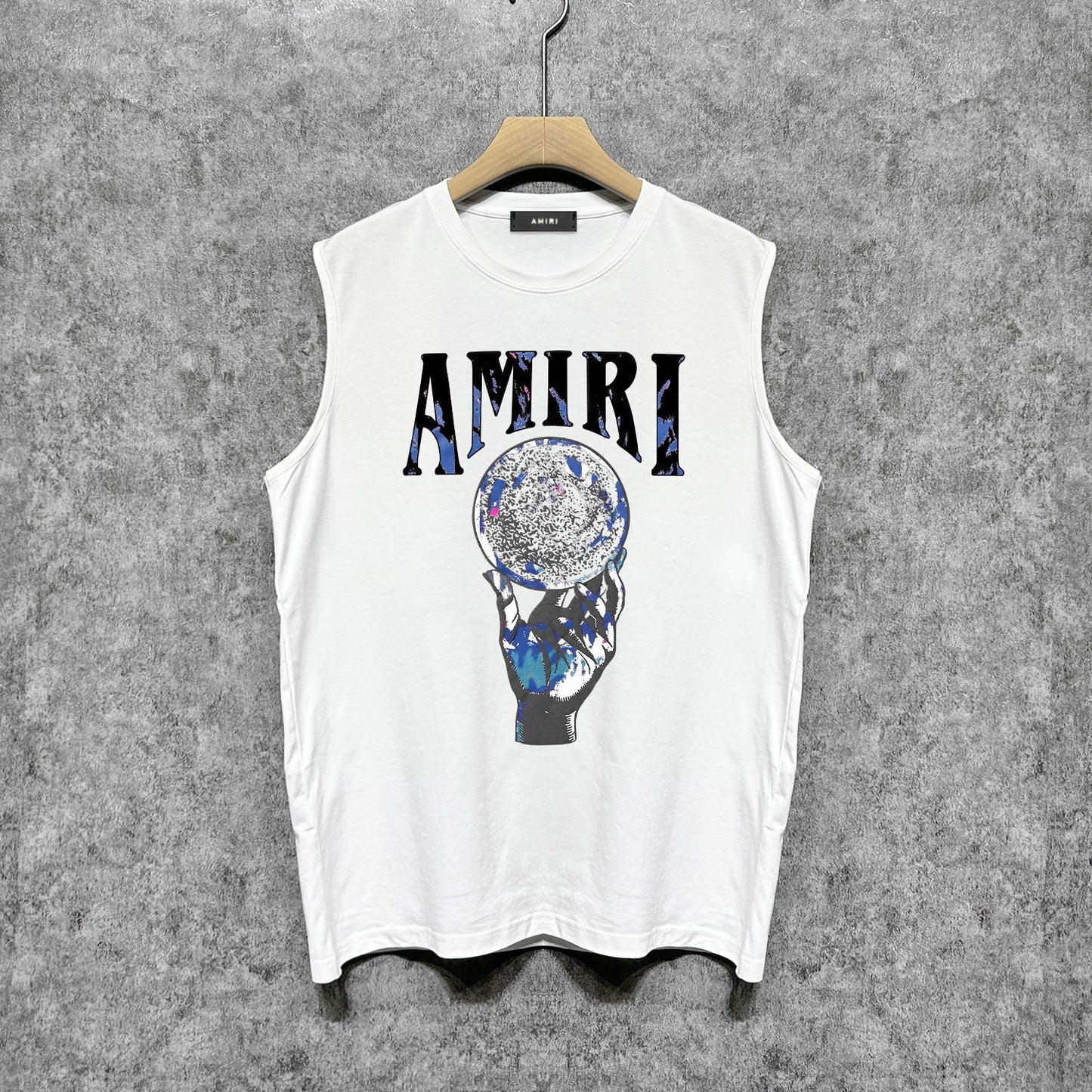 Amiri tank top colorful hand rest planet print