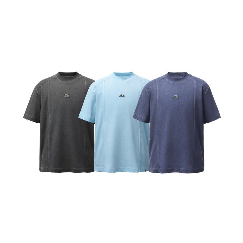 Men's t-shirts: american retro heavyweight double yarn metallic detail deconstructed design high street oversized short sleeve tee