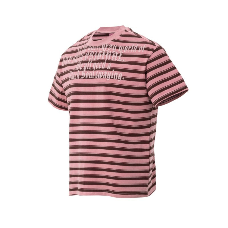 Men's t-shirts - american high street retro streetwear couple style striped letter design men's crew neck slightly loose short sleeve t-shirt