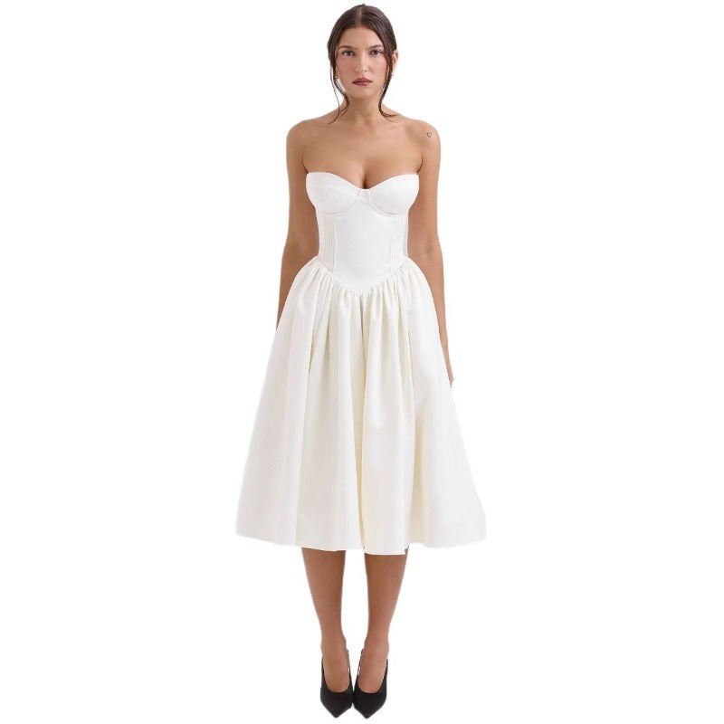 Women's dress: european and american style sexy bandeau dress - summer sweet & spicy hot girl skirt - high-end open back midi dress for export