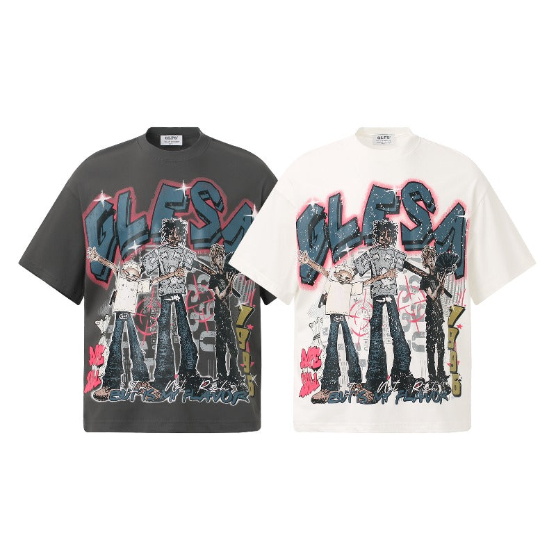 Men's t-shirts: american streetwear summer subculture unisex high-end cartoon print design men's loose fit short sleeve t-shirt