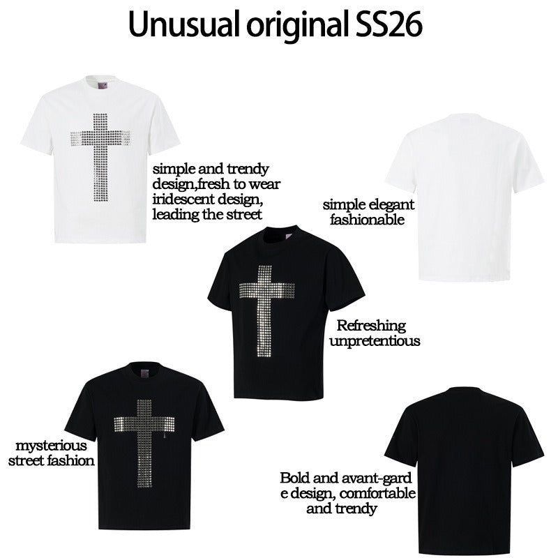 Men's t-shirts - american streetwear summer street style patch cross design - premium slim fit short sleeve t-shirt