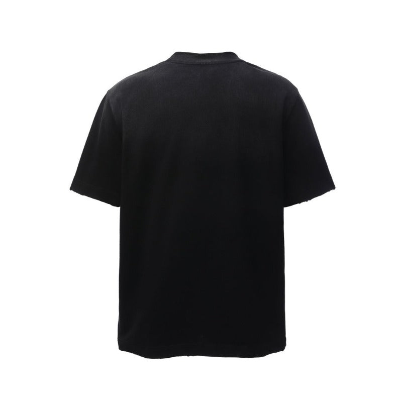Men's t-shirts: american retro heavyweight double yarn distressed print design, men's high street loose fit short sleeve tee