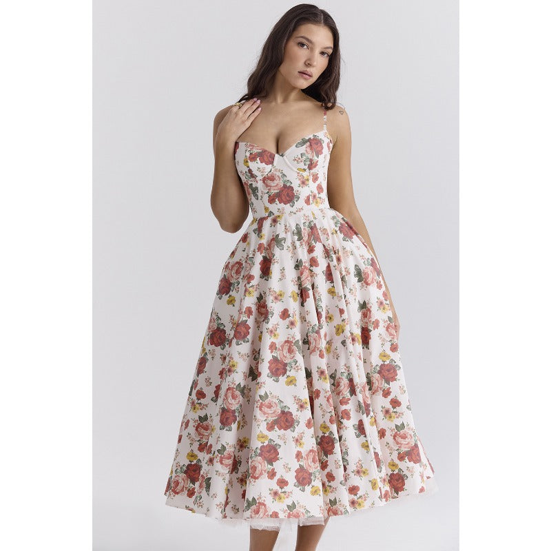 Women's summer dress: european and american high-end princess gown, french style mesh a-line double layer spaghetti strap dress