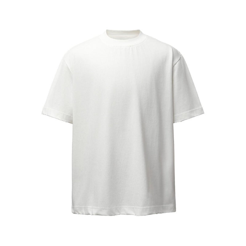 Men's heavyweight premium american retro streetwear washed & distressed high-street loose fit summer short sleeve t-shirt