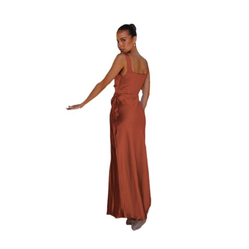 Women's dress - cross-border spring/summer fashion: european & american sexy spaghetti strap satin & satinette maxi dress