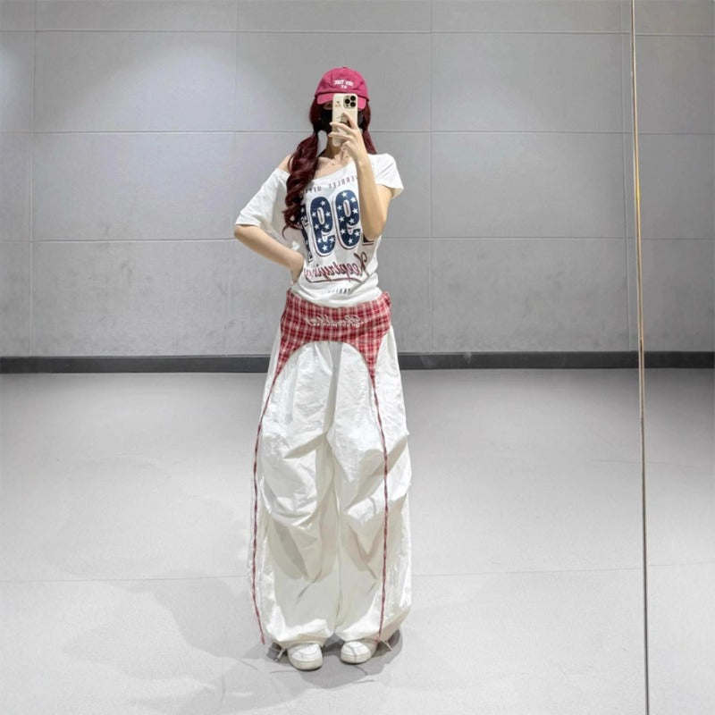 Women casual pant summer retroplaid fart curtain