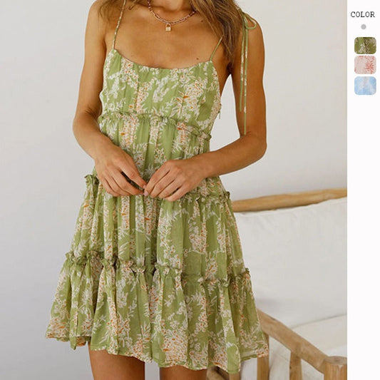 Women's dress - cross-border spring/summer amazon women's apparel - foreign trade european and american style printed camisole dress - short skirt - sweet and fresh