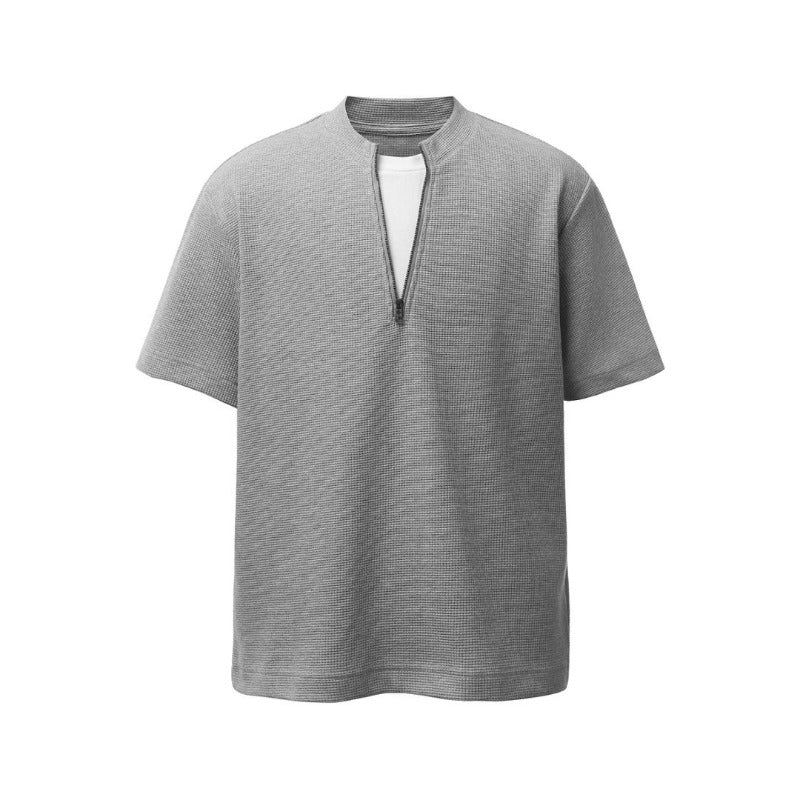 Men's t-shirts: american retro heavyweight waffle knit faux two-piece deconstructed design, high street oversized short sleeve tee