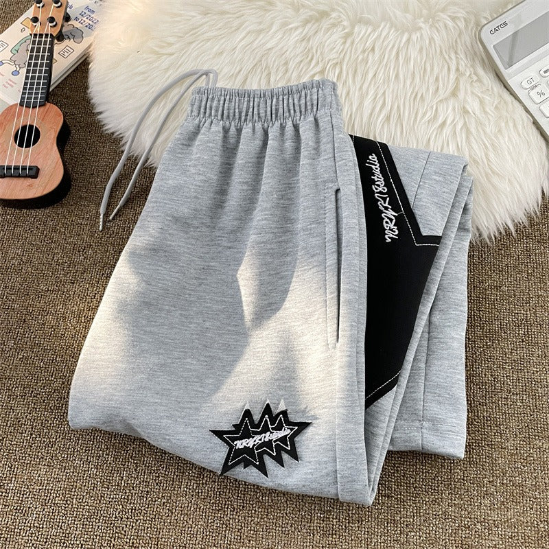 Women casual pants retro star patch loose