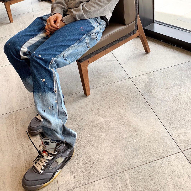 MIJKO Mens Vintage Pants Patch Beggar Jeans