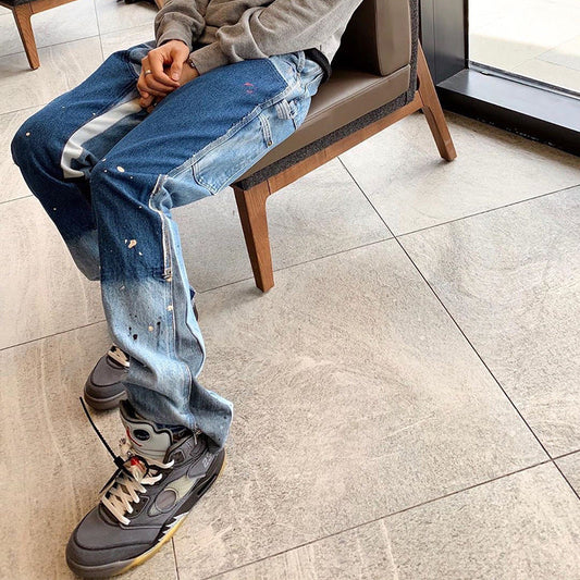 MIJKO Mens Vintage Pants Patch Beggar Jeans