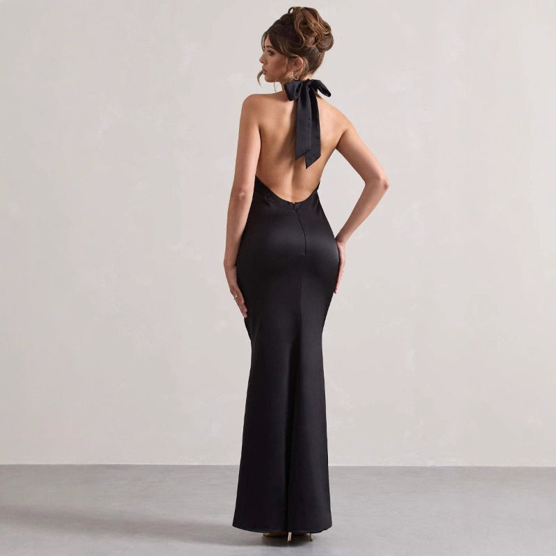 Women's halter neck evening dress - export quality, amazon fashion, elegant slim-fit dress, european & american style, wish, banquet, fashionable party dress
