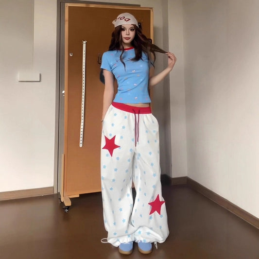 Women casual pant retro star full print summer