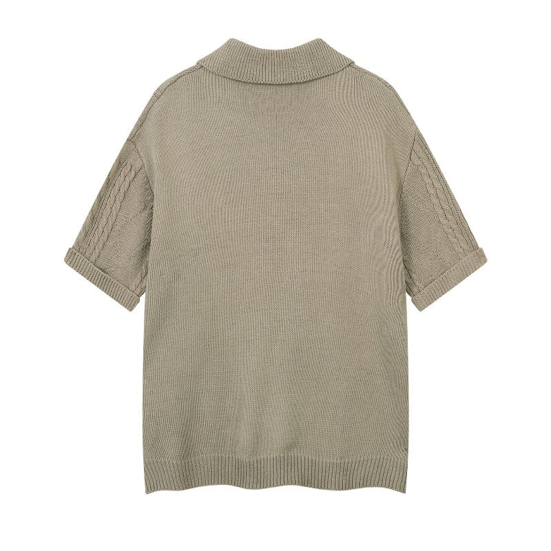 Men's t-shirts: american retro, high-end streetwear, relaxed fit, cutout design, knitted, oversized, men's turn-down collar short sleeve tee