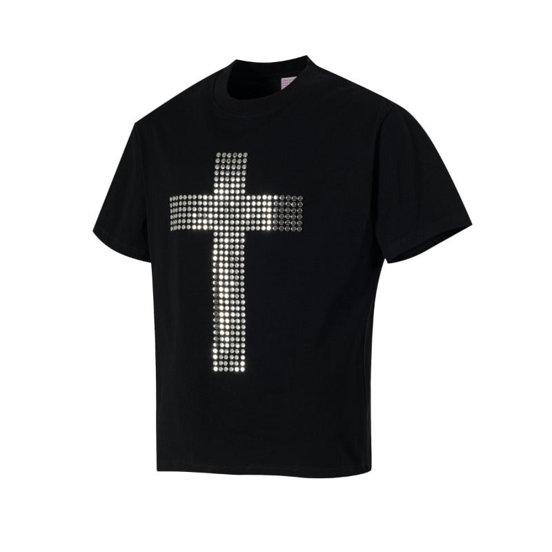Men's t-shirts - american streetwear summer street style patch cross design - premium slim fit short sleeve t-shirt
