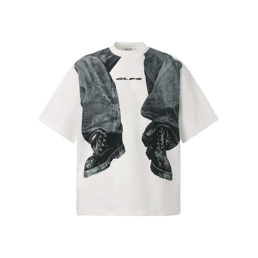 Men t shirts t american retrocouple street trendy classy high street pants printing design men's loose small neckline t-shirt